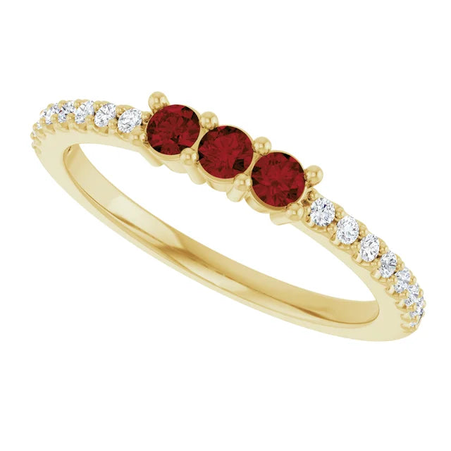 14K Yellow  Gold 2.5 mm Round 3-Stone 1/8 CTW Natural Diamond Semi-Set Family Stackable Ring