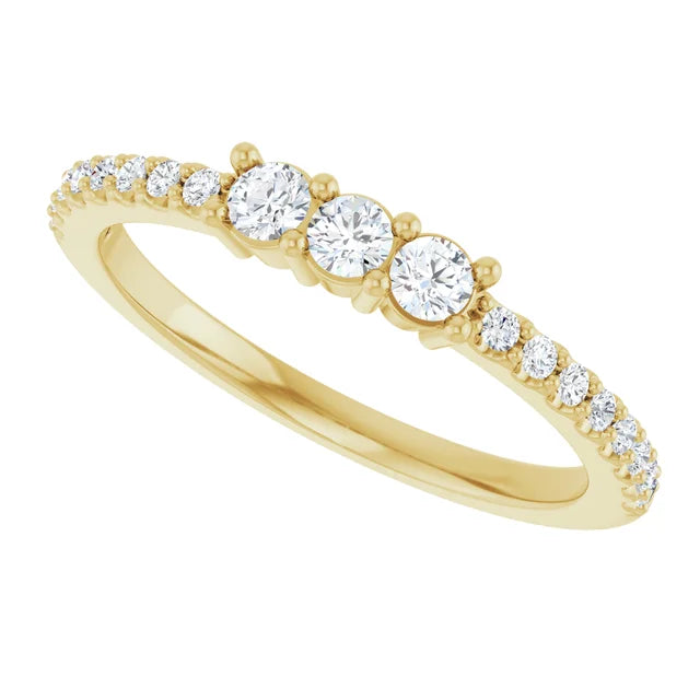 14K Yellow Gold 2.5 mm Round 3-Stone 1/8 CTW Natural Diamond Semi-Set Family Stackable Ring