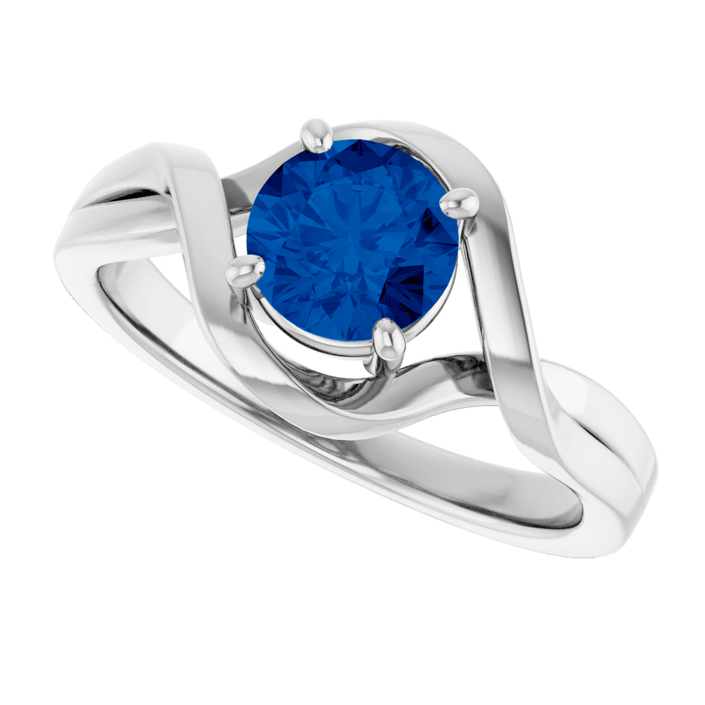 14K White Gold Lab-Grown Blue Sapphire Ring