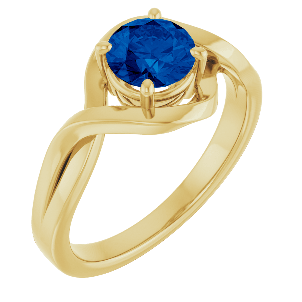 14K Yellow Gold Lab-Grown Blue Sapphire Ring