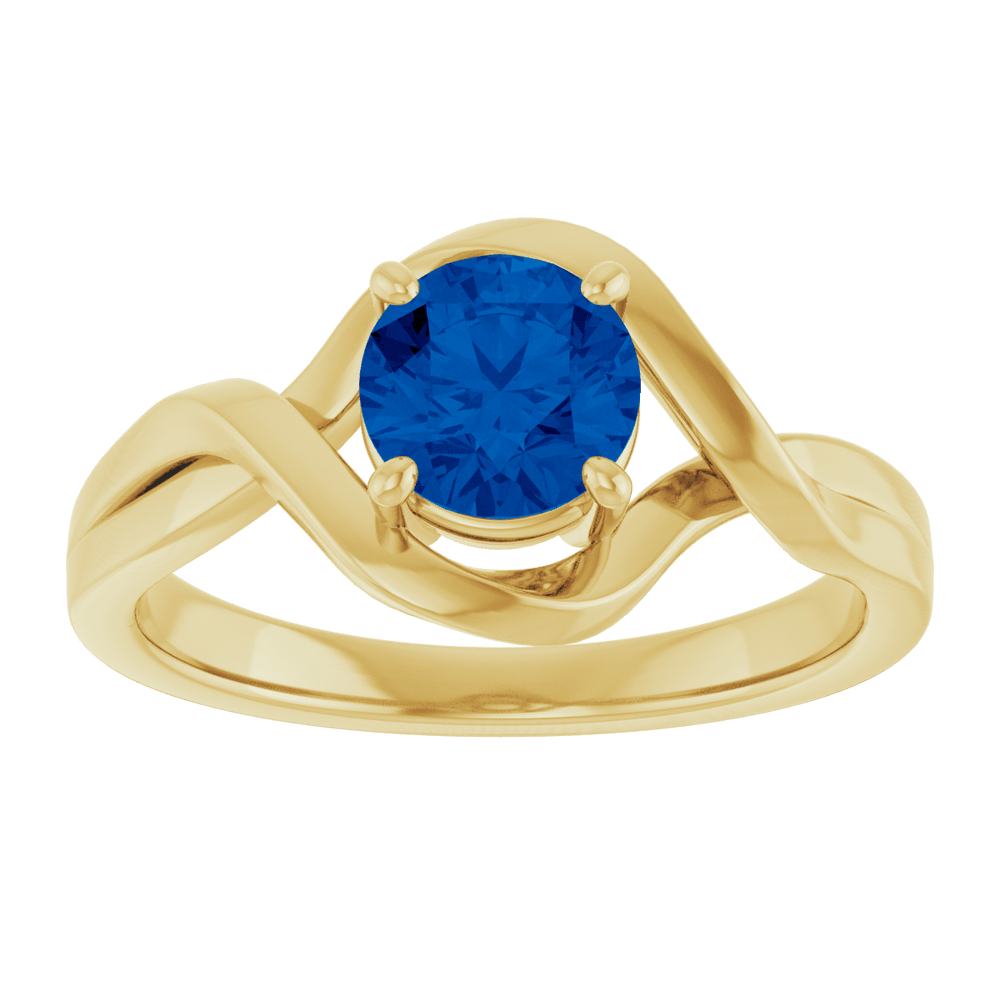 14K Yellow Gold Lab-Grown Blue Sapphire Ring