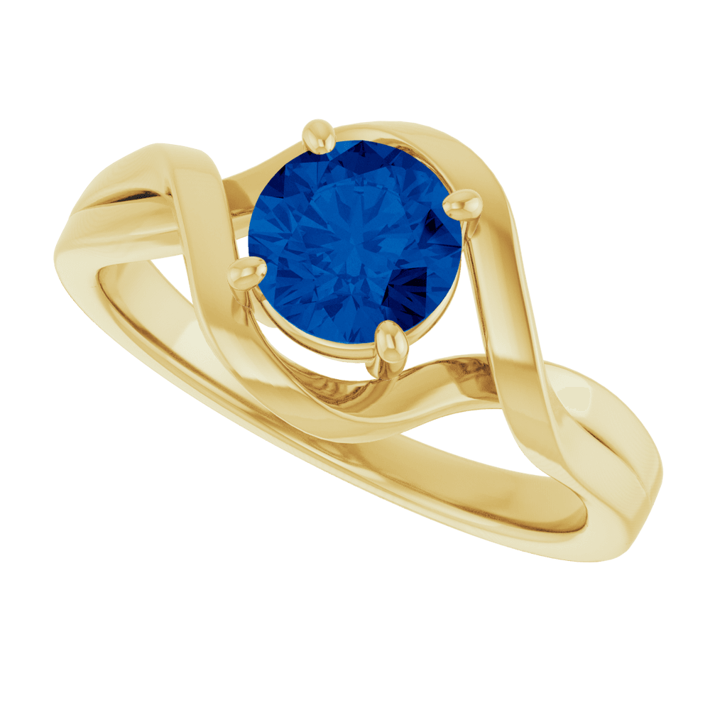 14K Yellow	 Gold Lab-Grown Blue Sapphire Ring
