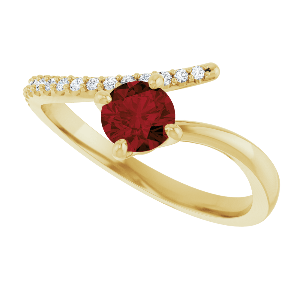 14K Yellow Gold Natural Mozambique Garnet & 1/10 CTW Diamond Bypass Ring