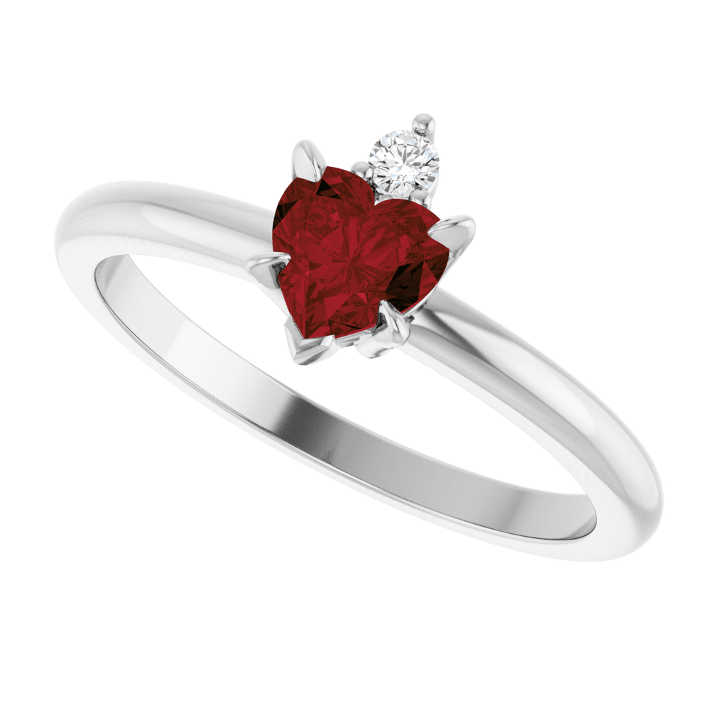 14K White Gold Natural Mozambique Garnet & .03 CT Natural Diamond Ring
