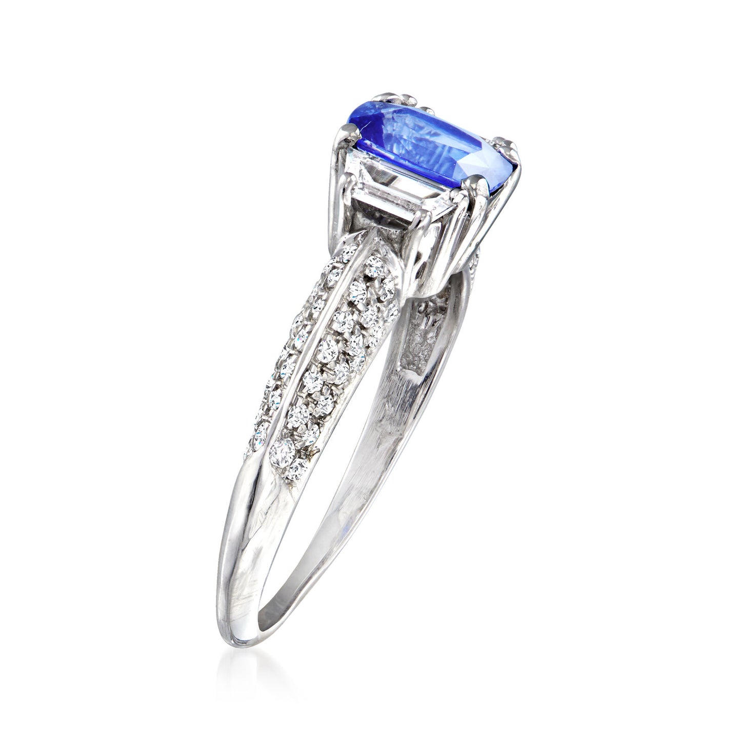 Vintage 1980 Sapphire & Diamond Three-Stone Ring in 18k White Gold – 0.98ct Sapphire & 0.85ct Diamonds