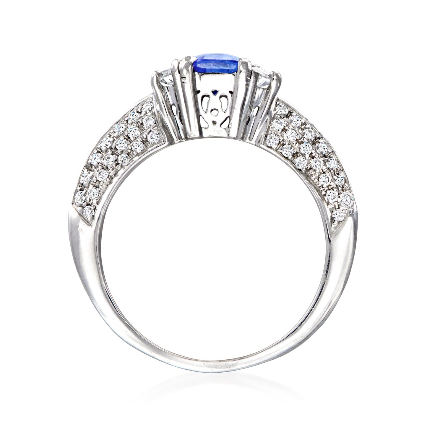 Vintage 1980 Sapphire & Diamond Three-Stone Ring in 18k White Gold – 0.98ct Sapphire & 0.85ct Diamonds