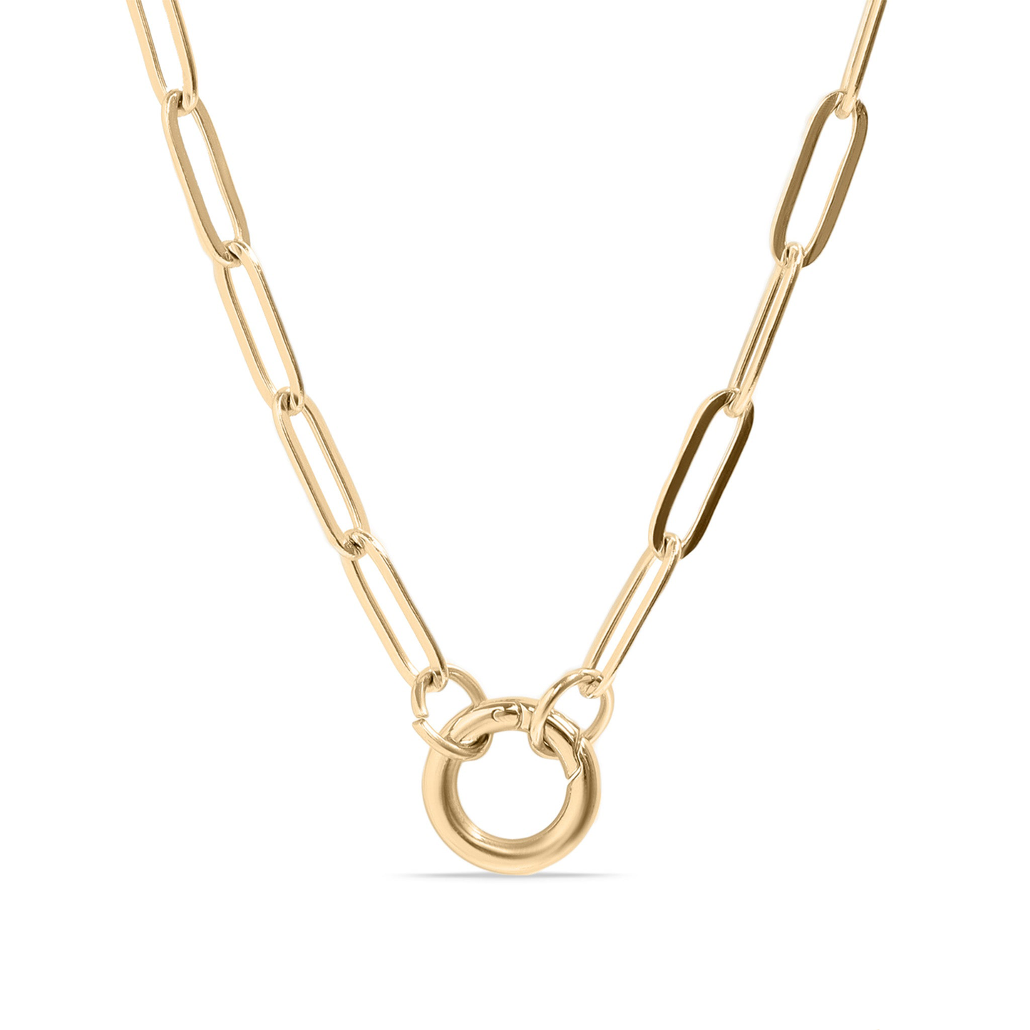 18K GOLD PVD STAINLESS STEEL PAPERCLIP CHARM KEEPER NECKLACE