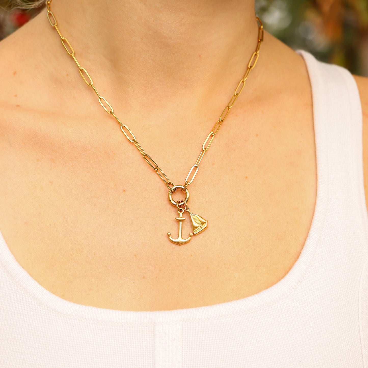 18K GOLD PVD STAINLESS STEEL PAPERCLIP CHARM KEEPER NECKLACE