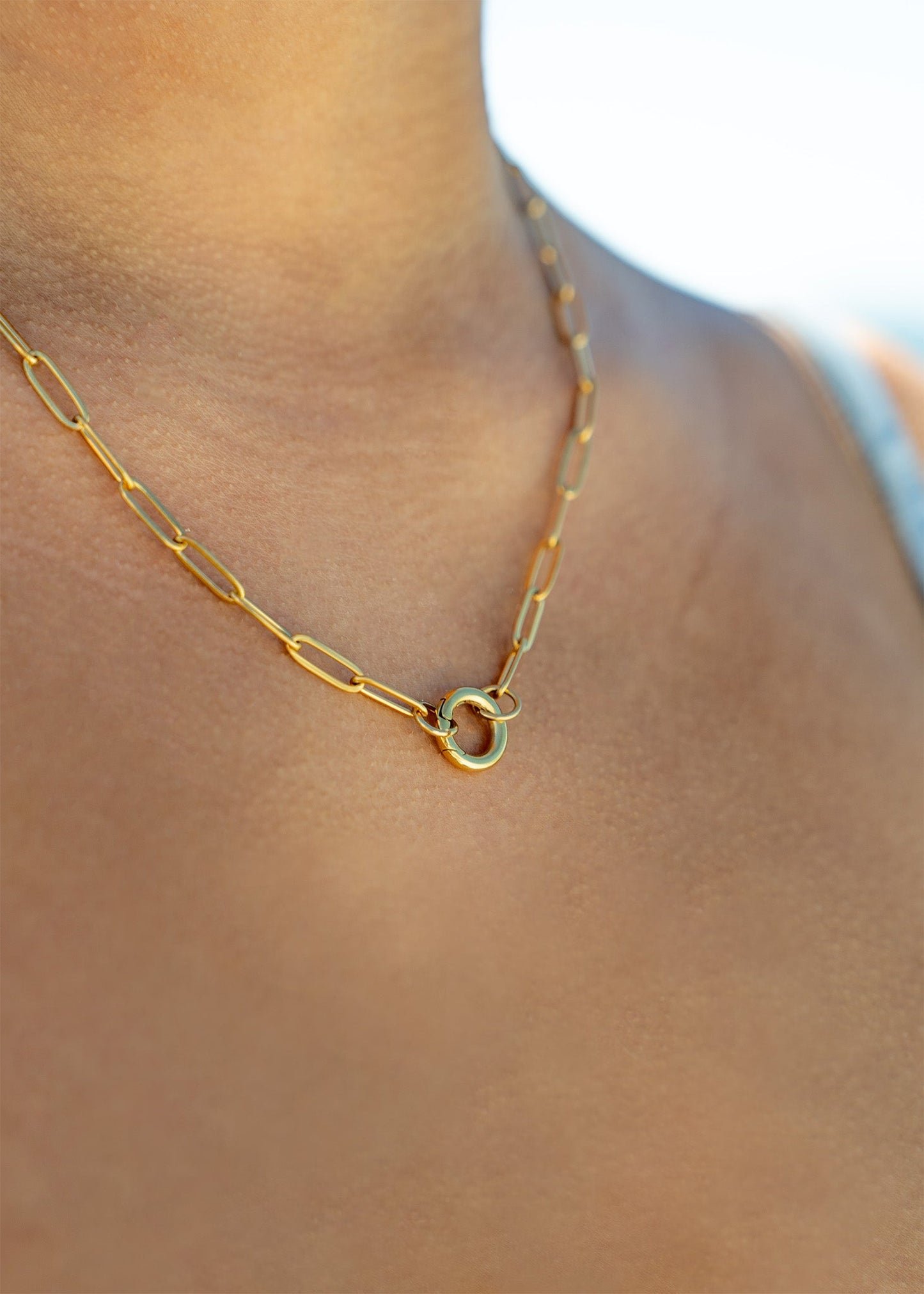 18K GOLD PVD STAINLESS STEEL PAPERCLIP CHARM KEEPER NECKLACE