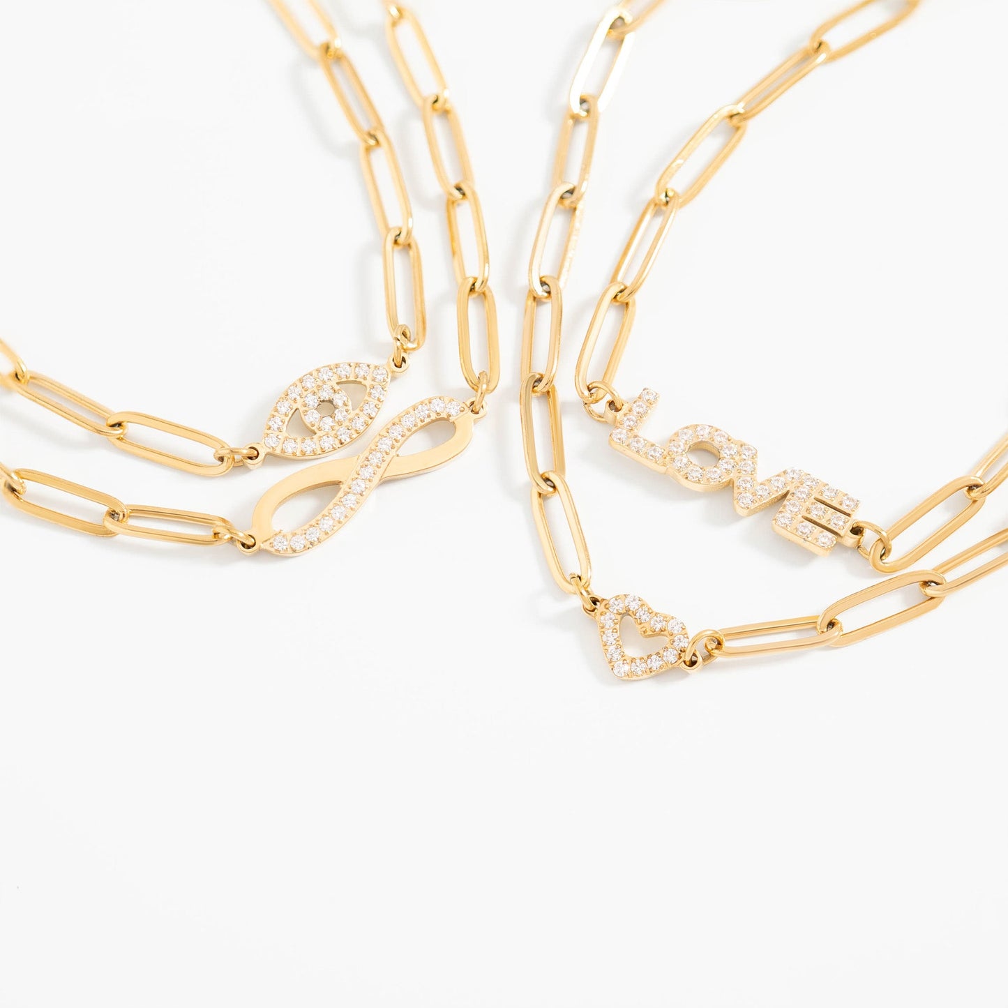 18K Gold PVD Stainless Steel Stone "Evil Eye" Paperclip Chain Necklace