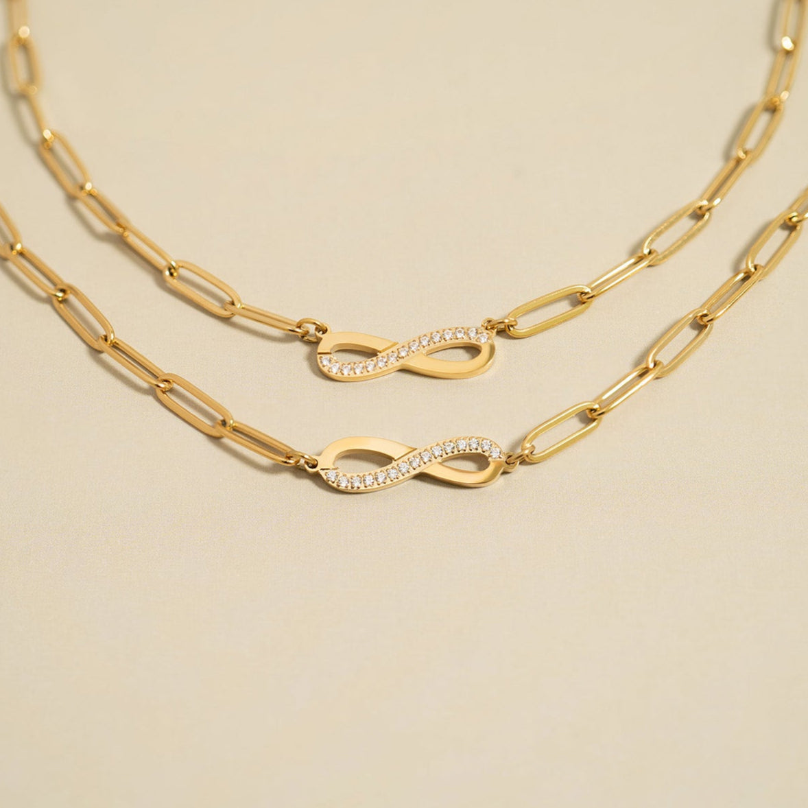 18K Gold PVD Stainless Steel Stone "Infinity" Paperclip Chain Necklace