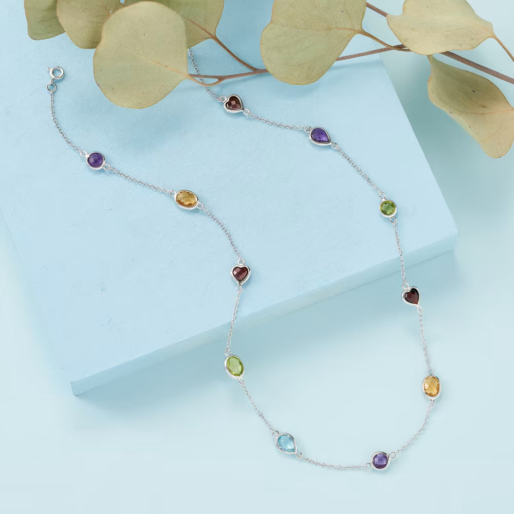 7.85 ct. t.w. Multi-Gemstone Station Necklace in Sterling Silver