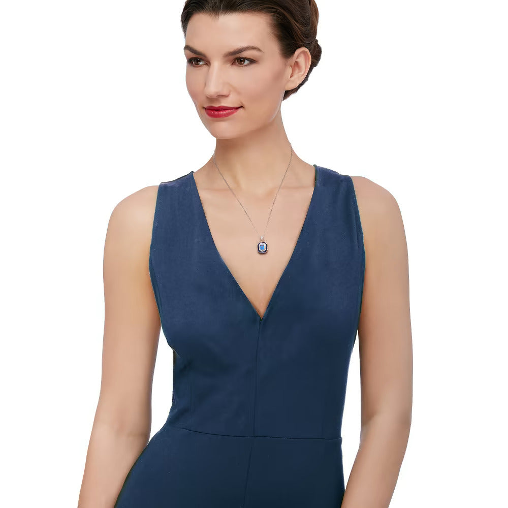1.80 ct. t.w. Simulated Sapphire and .52 ct. t.w. CZ Pendant Necklace in Sterling Silver. 18" - Luxury jewelry