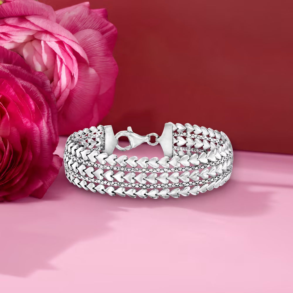 Italian Sterling Silver Multi-Row Heart Bracelet