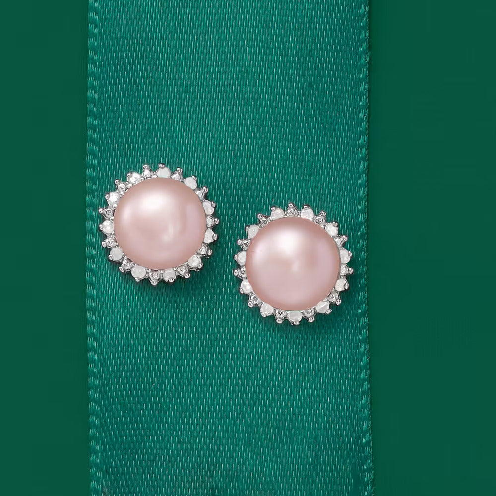 7-7.5mm Pink Cultured Pearl and .13 ct. t.w. Diamond Earrings in Sterling Silver