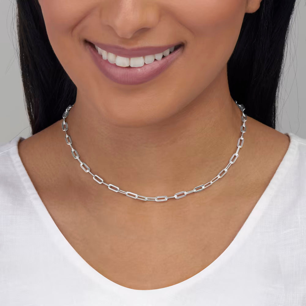 Italian Sterling Silver Paper Clip Link Necklace