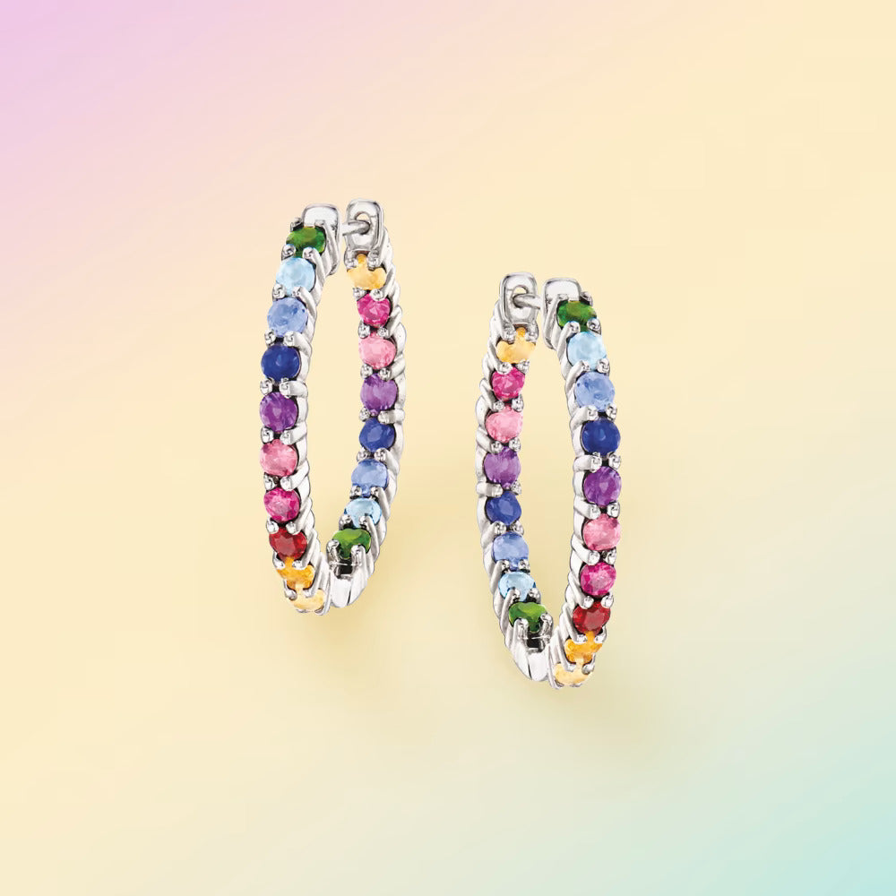 Multi-Gemstone Drop Earrings in 18kt Gold Over Sterling