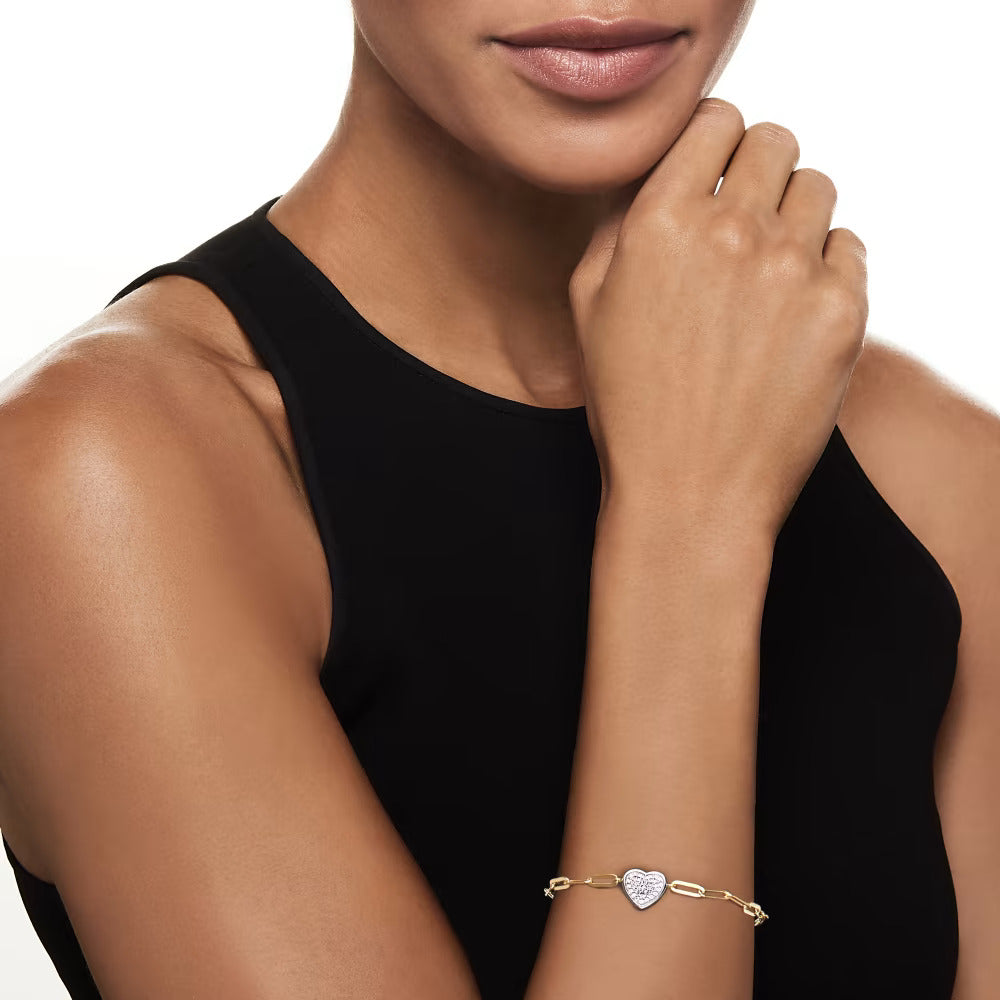 Charles Garnier.28 ct. t.w. CZ Heart Paper Clip Link Bracelet in 18kt Gold Over Sterling. 7