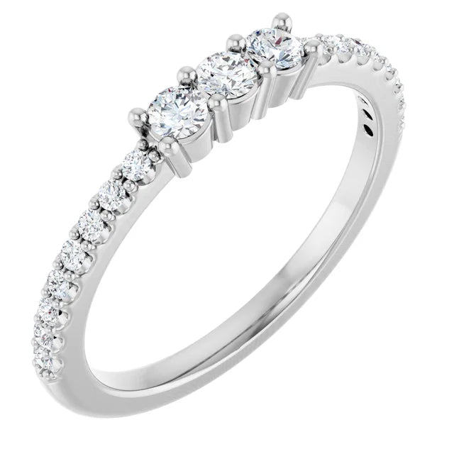 14K White Gold 2.5 mm Round 3-Stone 1/8 CTW Natural Diamond Semi-Set Family Stackable Ring