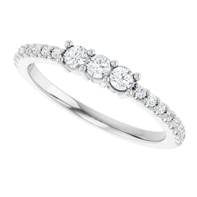 14K White Gold 2.5 mm Round 3-Stone 1/8 CTW Natural Diamond Semi-Set Family Stackable Ring