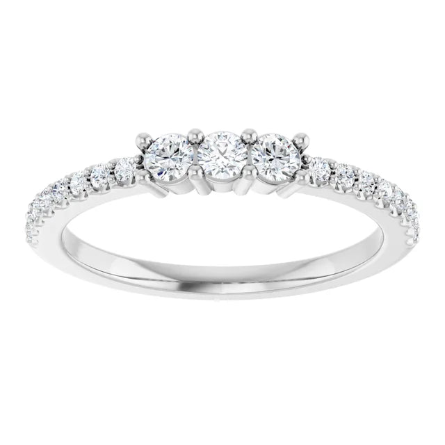 14K White Gold 2.5 mm Round 3-Stone 1/8 CTW Natural Diamond Semi-Set Family Stackable Ring