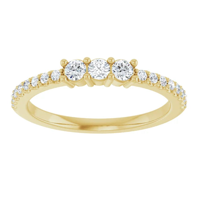 14K Yellow Gold 2.5 mm Round 3-Stone 1/8 CTW Natural Diamond Semi-Set Family Stackable Ring