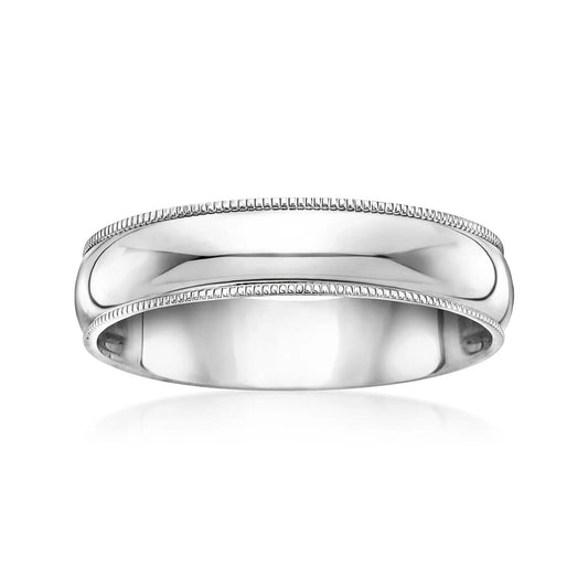 Milgrain Edge Men's 5mm 14k White Gold  Wedding Band