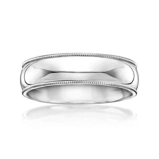 Milgrain Edge Men's 6mm 14k White Gold  Wedding Band