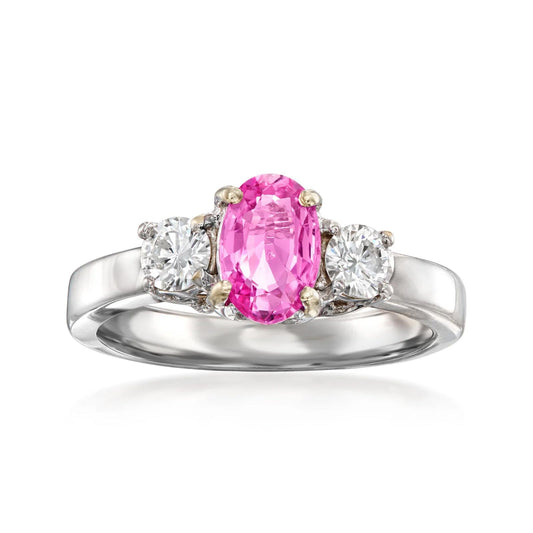 Vintage 1990 Pink Sapphire & Diamond Halo Ring in 14k White Gold – 0.95ct Pink Sapphire & 0.40ct Diamond