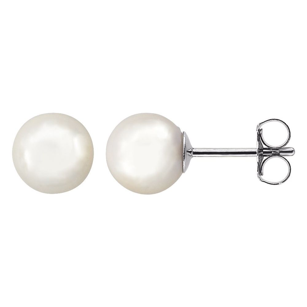 14K White 7 mm Cultured White Akoya Pearl Earrings