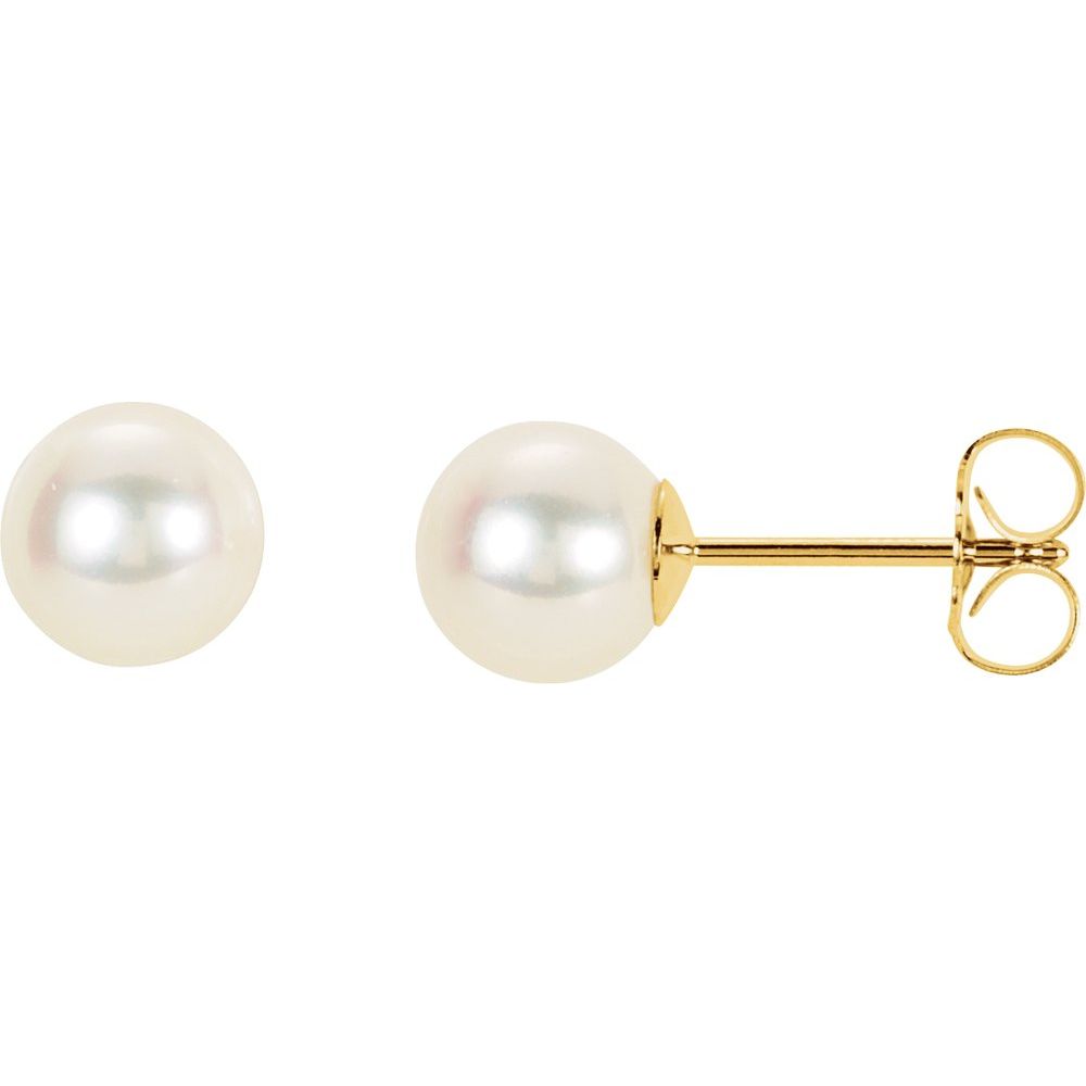 14K Yellow Panache® Cultured White Freshwater Pearl Stud Earrings