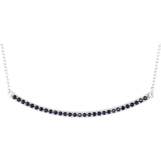 14K White Natural Blue Sapphire Bar 16-18" Necklace