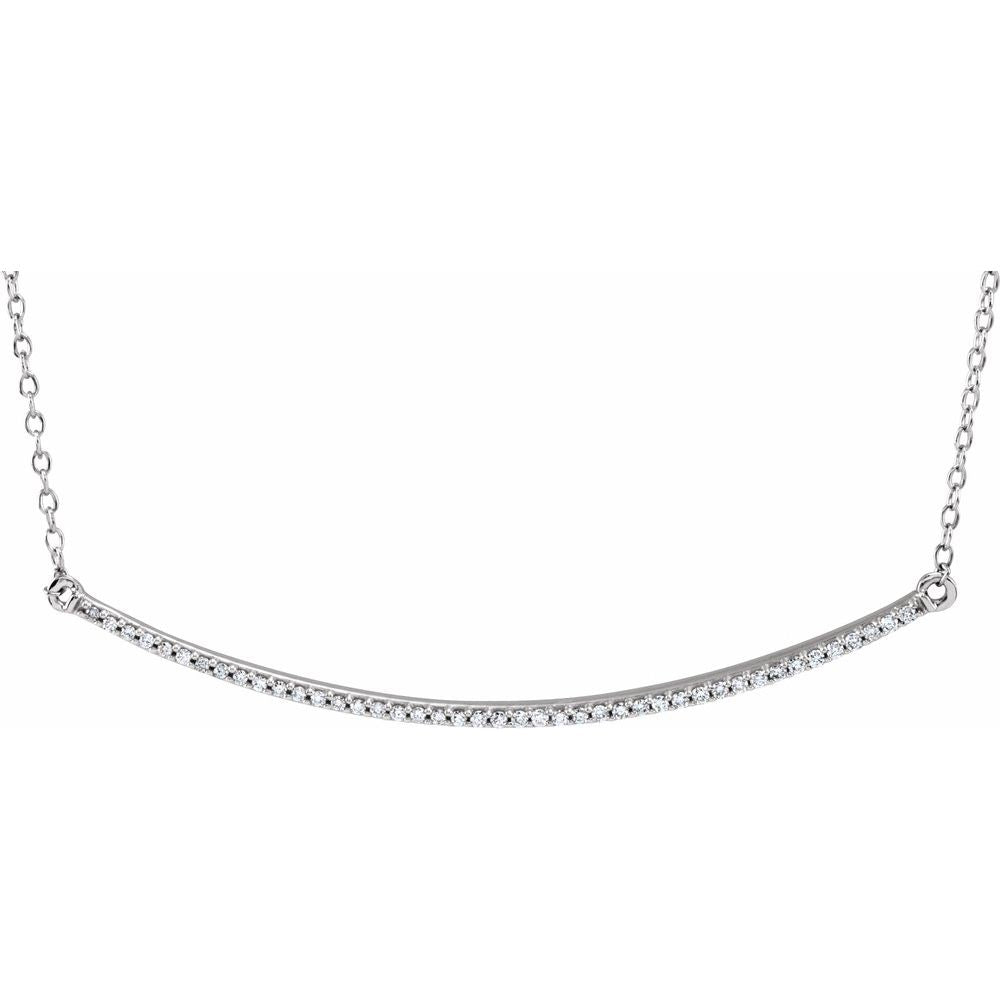 14K White Natural Blue Sapphire Bar 16-18" Necklace