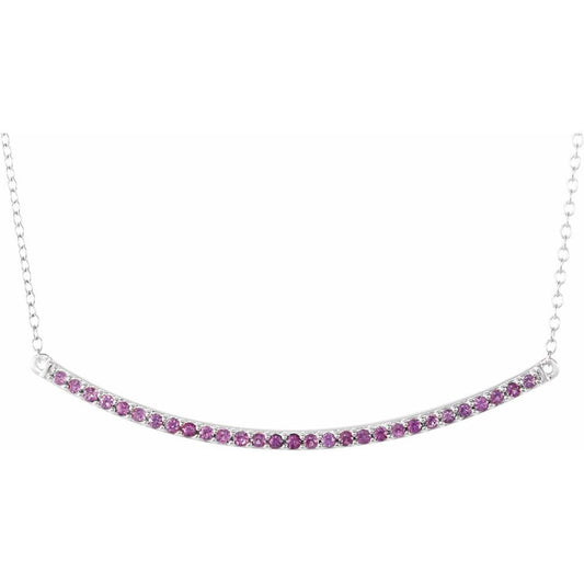 14K White Natural Pink Sapphire Bar 16-18" Necklace