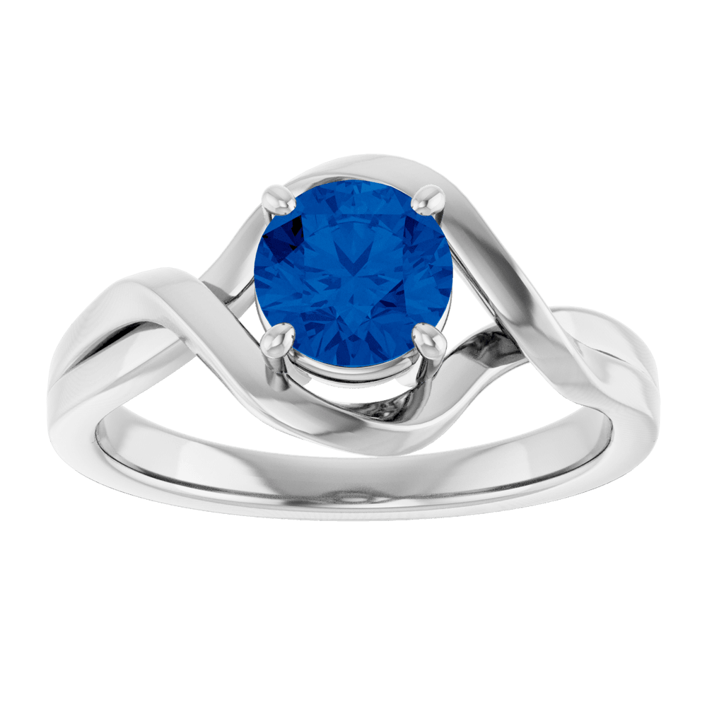 14K White Gold Lab-Grown Blue Sapphire Ring