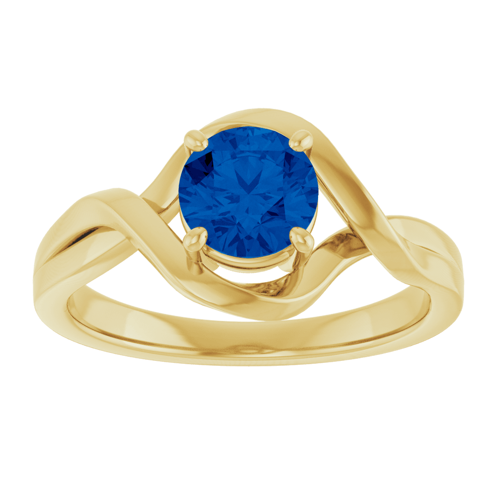 14K Yellow	 Gold Lab-Grown Blue Sapphire Ring