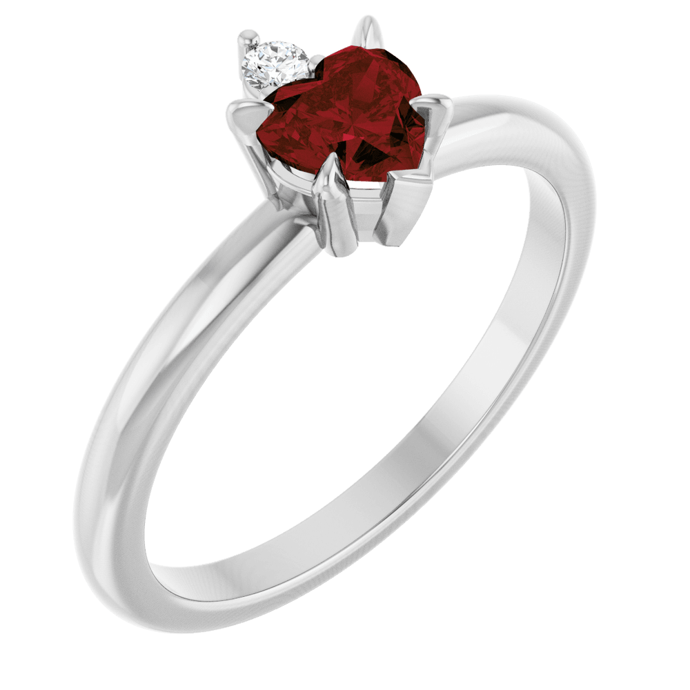 14K White Gold Natural Mozambique Garnet & .03 CT Natural Diamond Ring