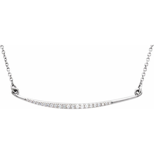 14K White 1/8 CTW Natural Diamond Curved Bar 16" Necklace