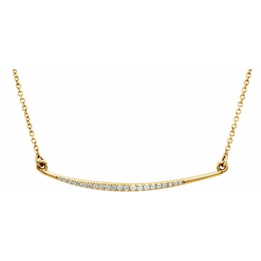 14K Yellow 1/8 CTW Natural Diamond Curved Bar 16" Necklace