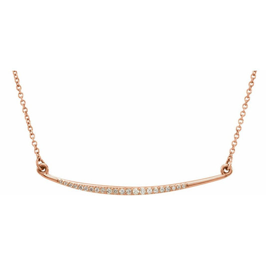 14K Rose 1/8 CTW Natural Diamond Curved Bar 16" Necklace