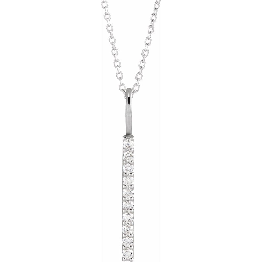 14K White 1/6 CTW Natural Diamond Vertical Bar 16-18" Necklace