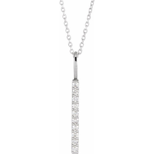 14K White 1/6 CTW Natural Diamond Vertical Bar 16-18" Necklace