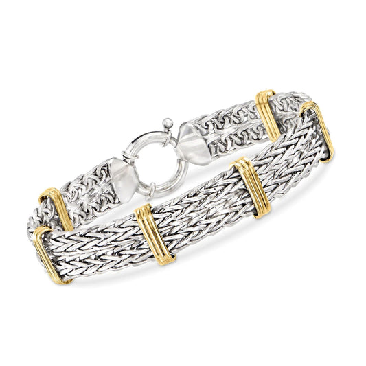 Two-Tone Sterling Silver Wheat-Link Bracelet