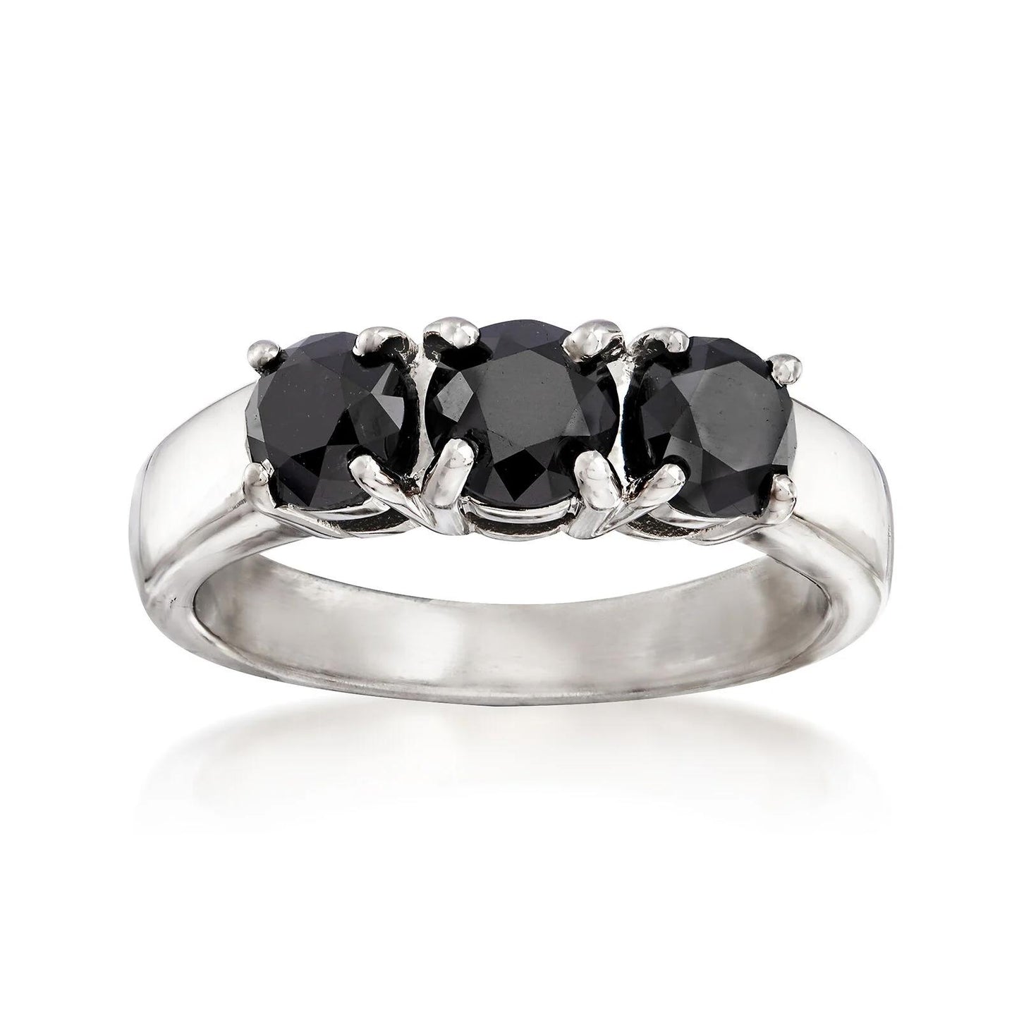 2.00 Carat Black Diamond Three-Stone Ring in Sterling Silver