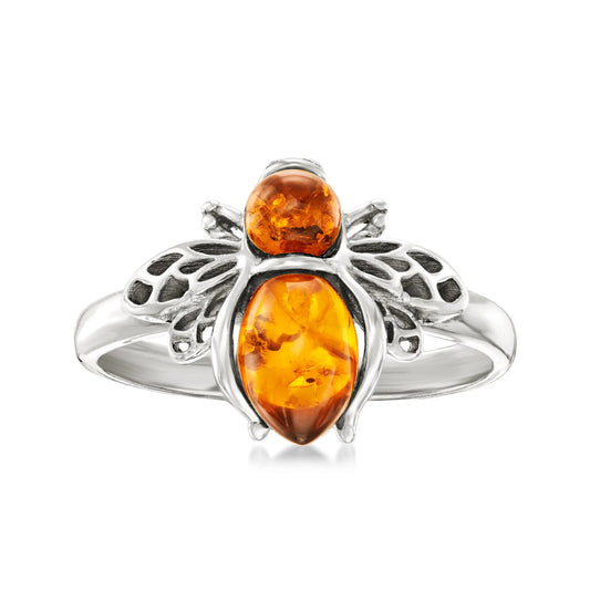 Amber Bumblebee Ring in Sterling Silver