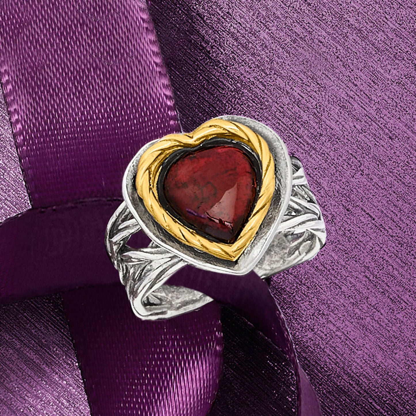 4.00 Carat Garnet Heart Ring in Sterling Silver and 14kt Yellow Gold