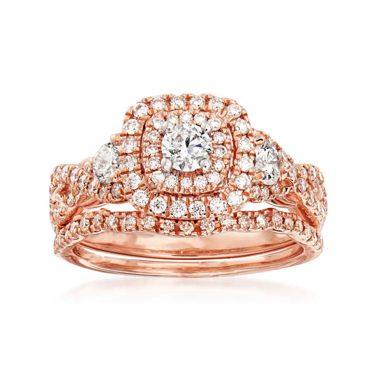 1.00 Carat Diamond Bridal Set with Engagement Ring and Wedding Band in 14k Rose Gold