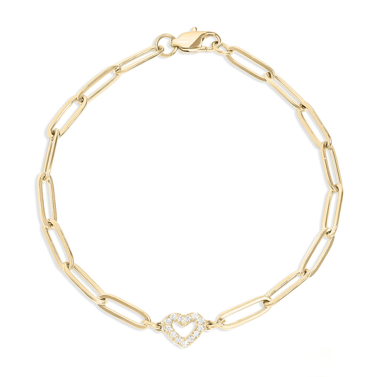 18K GOLD PVD STAINLESS STEEL STONE "HEART" PAPERCLIP CHAIN BRACELET