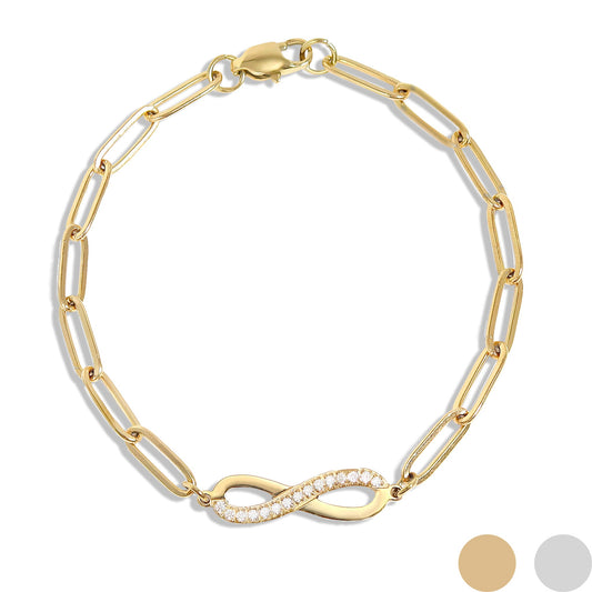 18K Gold PVD Stainless Steel Stone "Infinity" Paperclip Chain Bracelet
