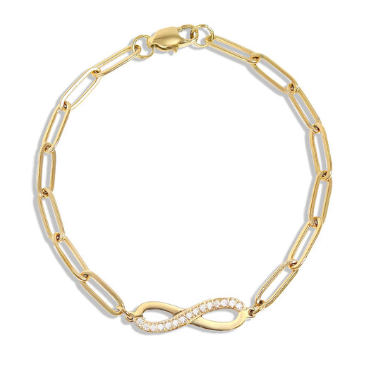 18K Gold PVD Stainless Steel Stone "Infinity" Paperclip Chain Bracelet